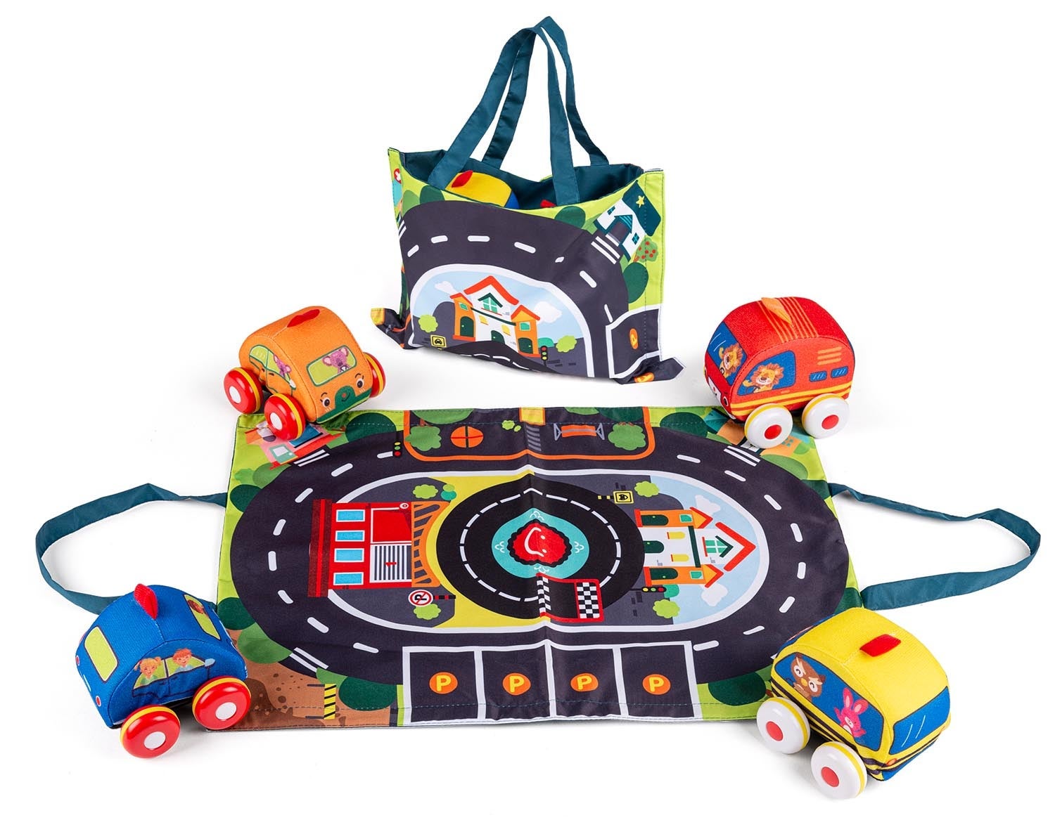 Matte med stoffbiler pullback