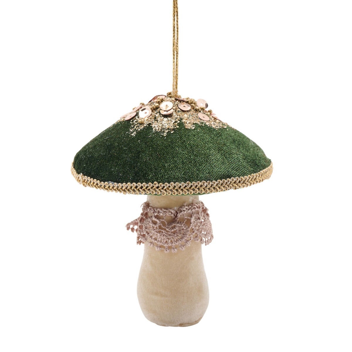 Julepynt sopp grønn fløyel 12cm hengende