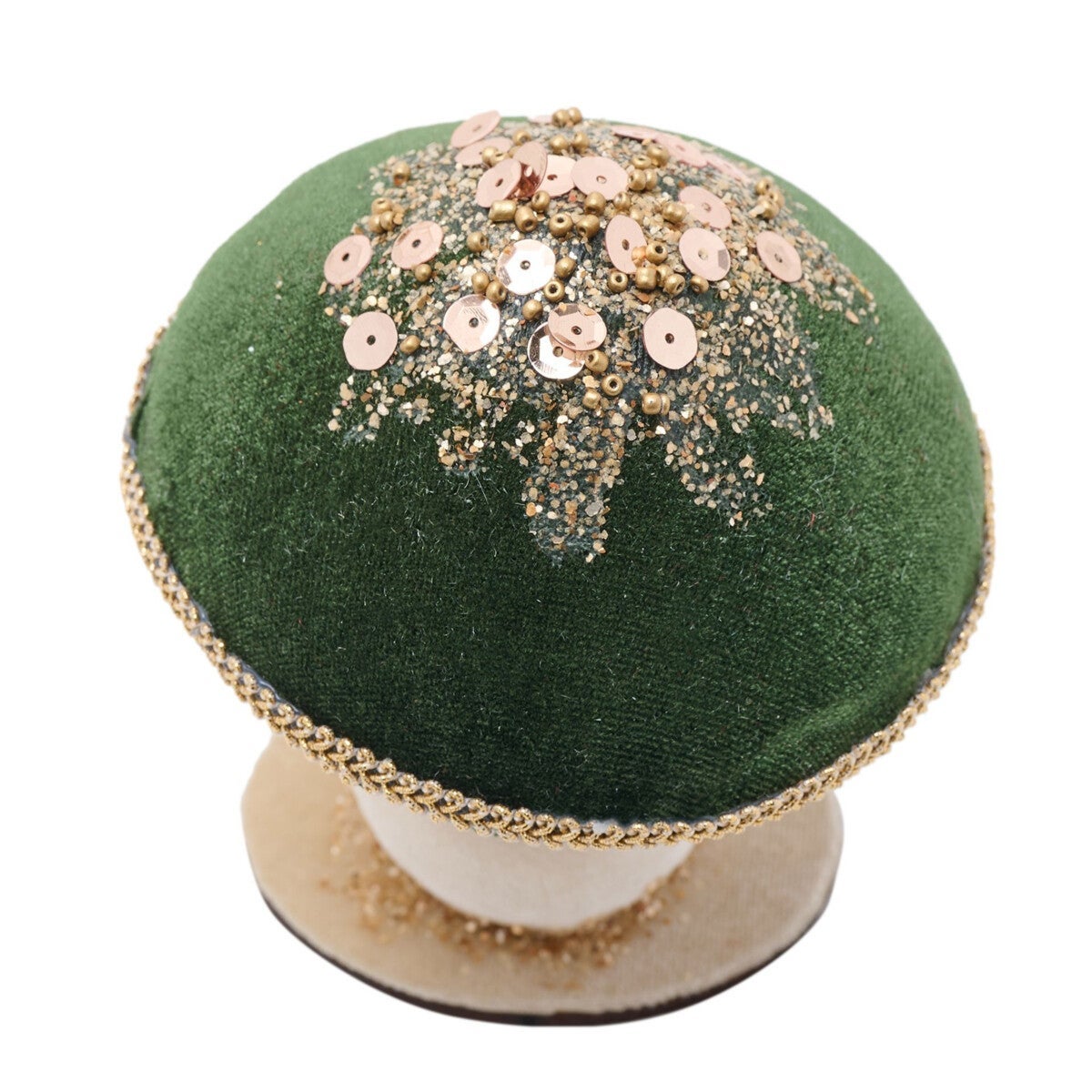 Julepynt sopp grønn fløyel 14 cm