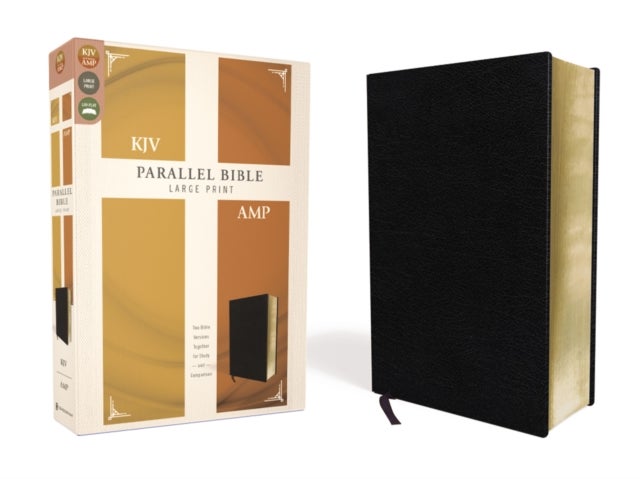 KJV, Amplified, Parallel Bible, Large Print, Bonded Leather, Black, Red Letter - Two Bible Versions Together for Study and Comparison