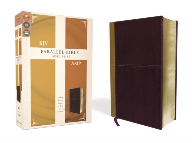KJV, Amplified, Parallel Bible, Large Print, Leathersoft, Tan/Burgundy, Red Letter - Two Bible Versions Together for Study and Comparison