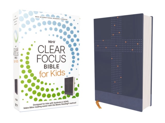 NIrV, Clear Focus Bible for Kids (Help Kids with ADHD or Dyslexia Read with Confidence), Leathersoft, Blue - Read more of the Bible with better focus using the Bionic Reading Method