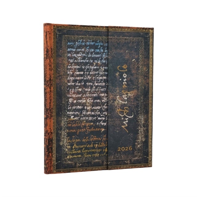 2026 Michelangelo, Handwriting (Embellished Manuscripts Collection) Ultra 12-month Verso Hardcover Flexi Dayplanner 2026 (Wrap Closure)