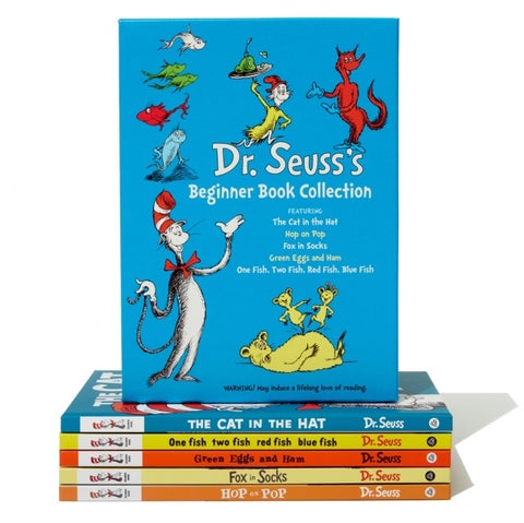 Dr. Seuss's Beginner Book Boxed Set Collection - The Cat in the Hat; One Fish Two Fish Red Fish Blue Fish; Green Eggs and Ham; Hop on Pop; Fox in Socks