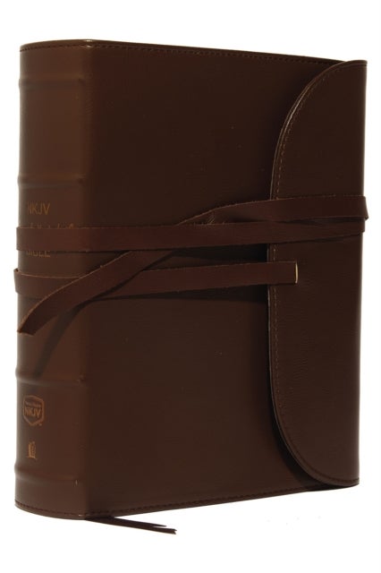 NKJV, Journal the Word Bible, Large Print, Premium Leather, Brown, Red Letter - Reflect on Your Favorite Verses