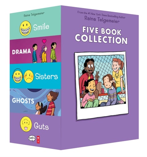 Raina Telgemeier Five Book Collection: Smile, Drama, Sisters, Ghosts, Guts - Box Set