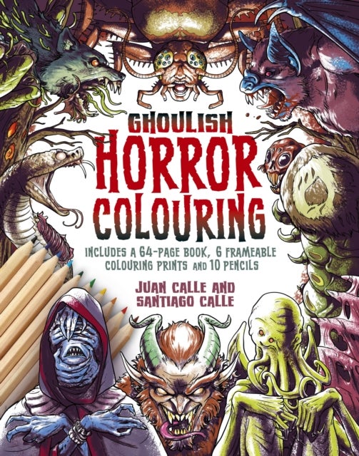 Ghoulish Horror Colouring Kit - Includes a 64-page book, 6 frameable colouring prints and 10 pencils