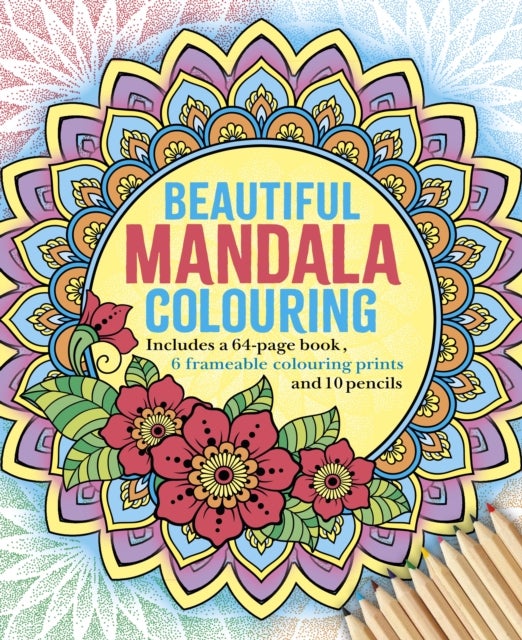Beautiful Mandala Colouring Kit - Includes a 64-page book, 6 frameable coloring prints and 10 pencils