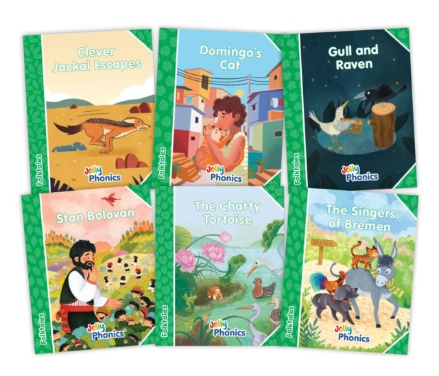 Jolly Phonics Folktales Green Readers (Level 3) Complete Set (1-6) - in Precursive Letters (British English edition)