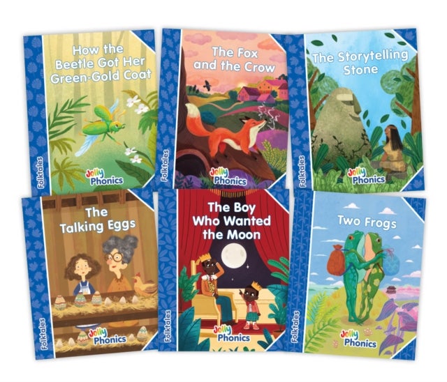 Jolly Phonics Folktales Blue Readers (Level 4) Complete Set (1-6) - in Precursive Letters (British English edition)