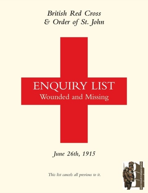 British Red Cross and Order of St John Enquiry List for Wounded and Missing - June 26th 1915
