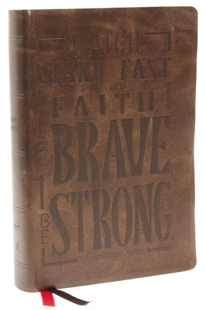 NKJV, Giant Print Center-Column Reference Bible, Verse Art Cover Collection, Genuine Leather, Brown, Thumb Indexed, Red Letter, Comfort Print - Holy Bible, New King James Version