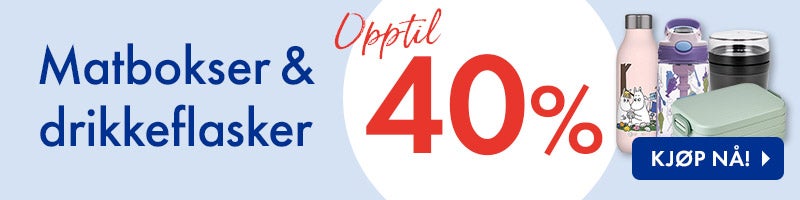 40% på matbokser og drikkeflasker. 40% på matbokser og drikkeflasker.