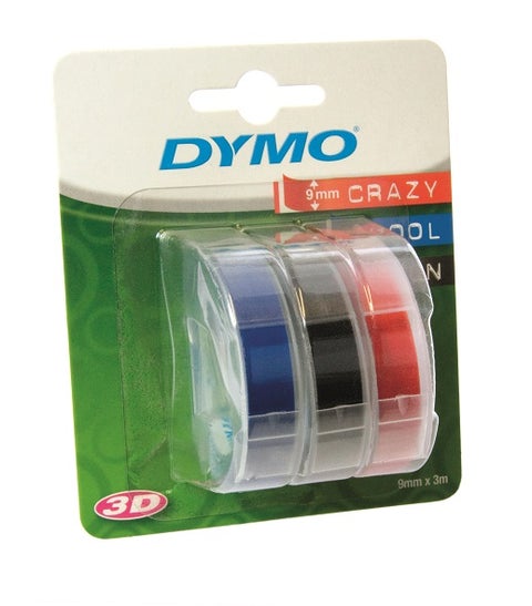 Tape Dymo 3D 9Mmx3M 3 Ass. Sort, Blå, Rød Blister