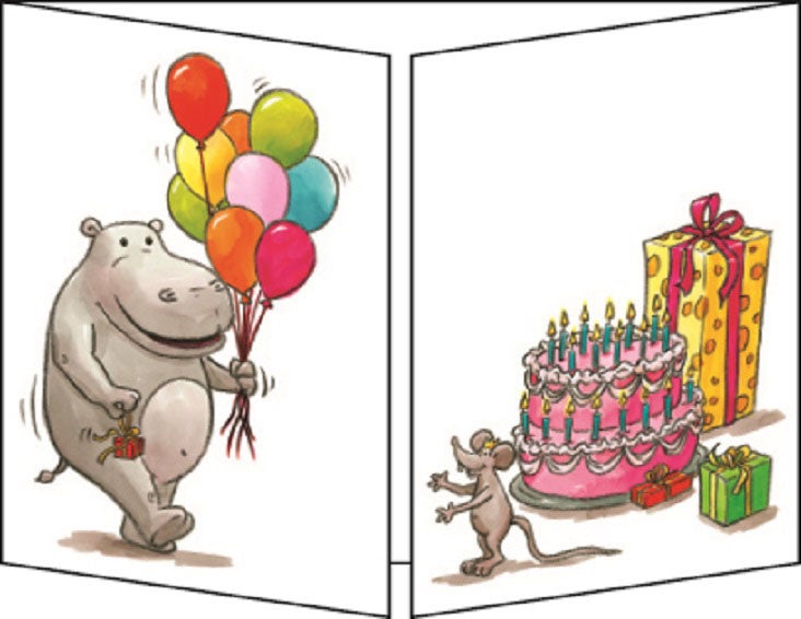 Klaffekort Flodhest ballonger og kake