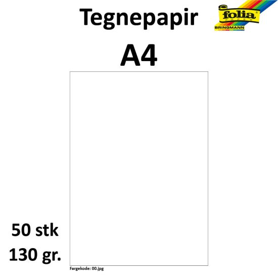 Bilde av Tegnepapir A4 50 Ark, 130g, Hvit
