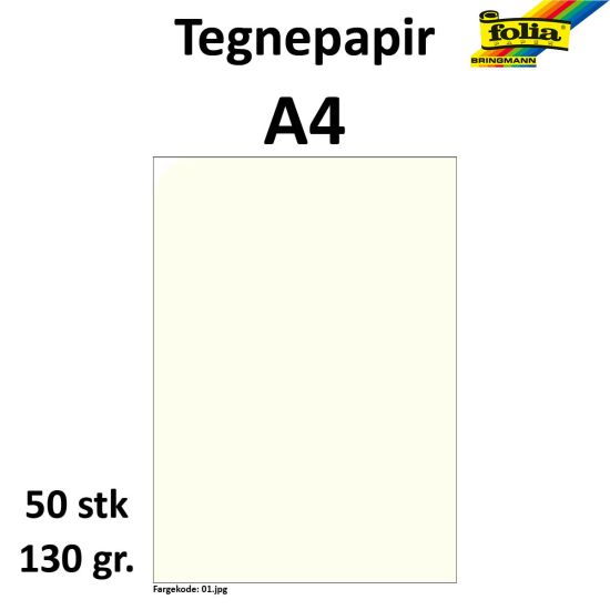 Bilde av Tegnepapir A4 50 Ark, 130g, Perlehvit
