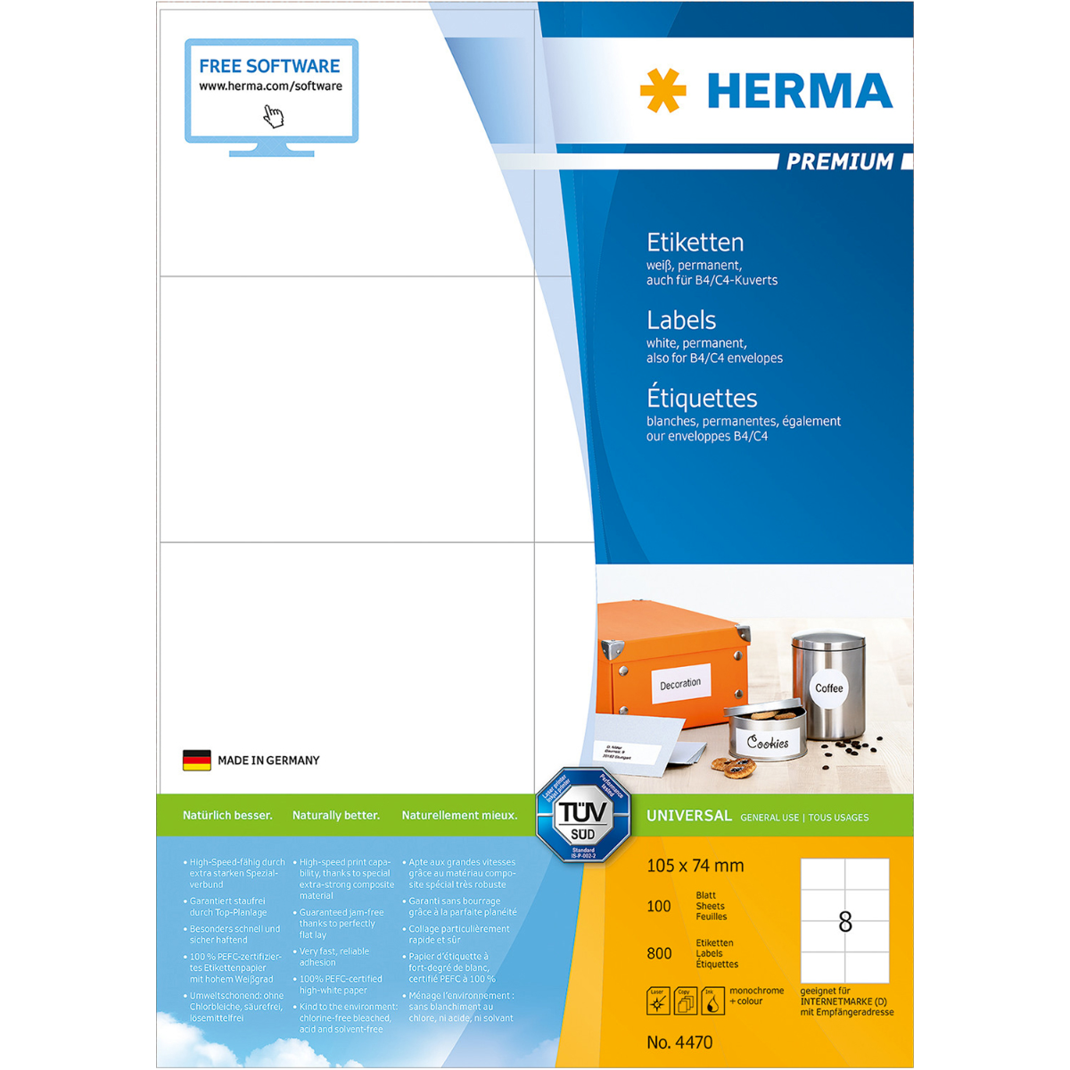 Etikett Herma premium A4 105x74mm (800)