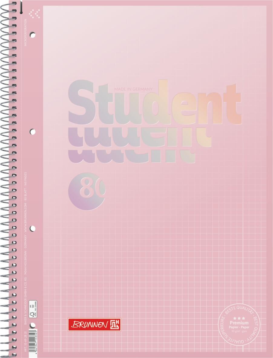 Spiralhefte Brunnen A4 90g Ruter Pastell Rosa