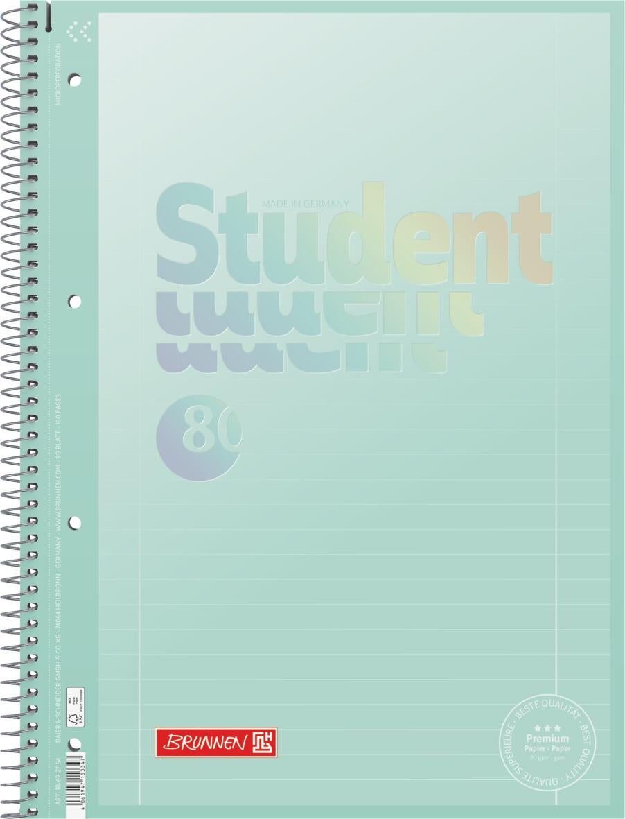 Spiralhefte Brunnen A4 90g Linjert Pastell Mint