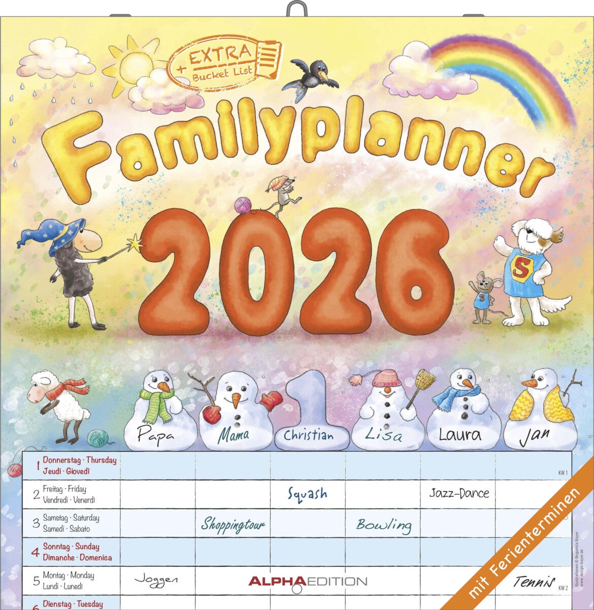 Kalender 2026 Familyplanner Cartoon