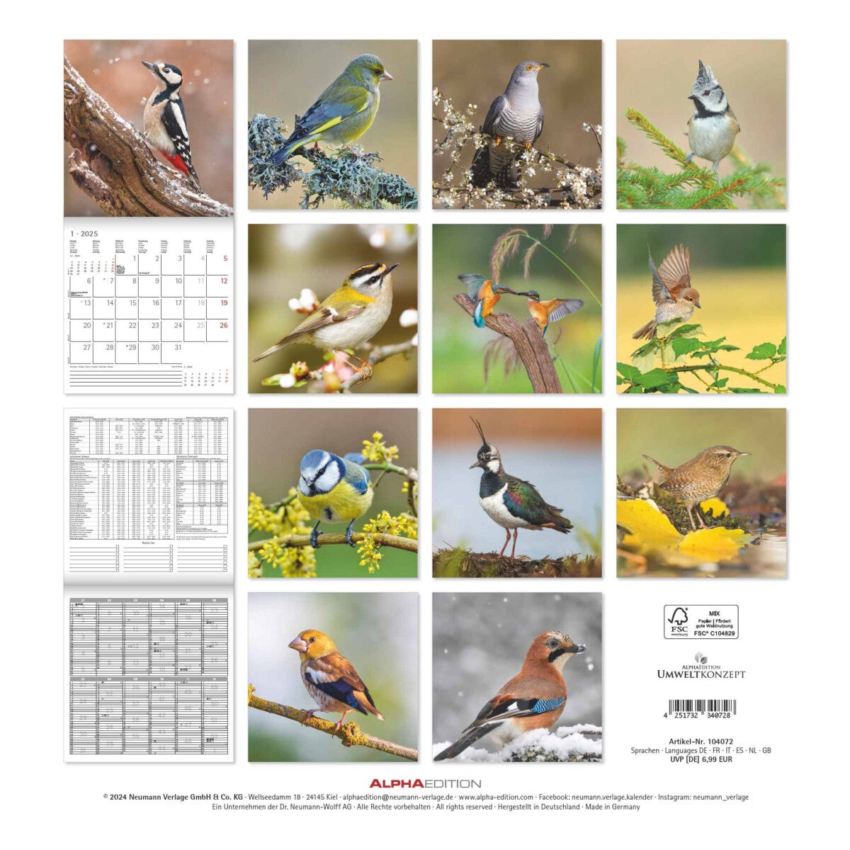 Kalender 2025 Birds 30x30cm