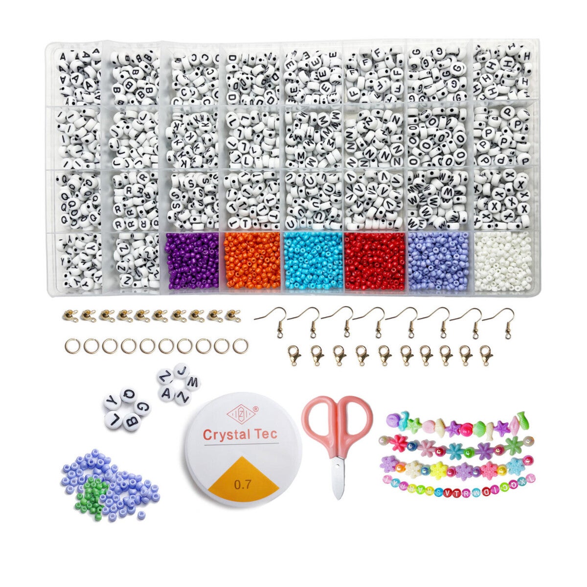 Bokstavperler m/låser, snor og saks