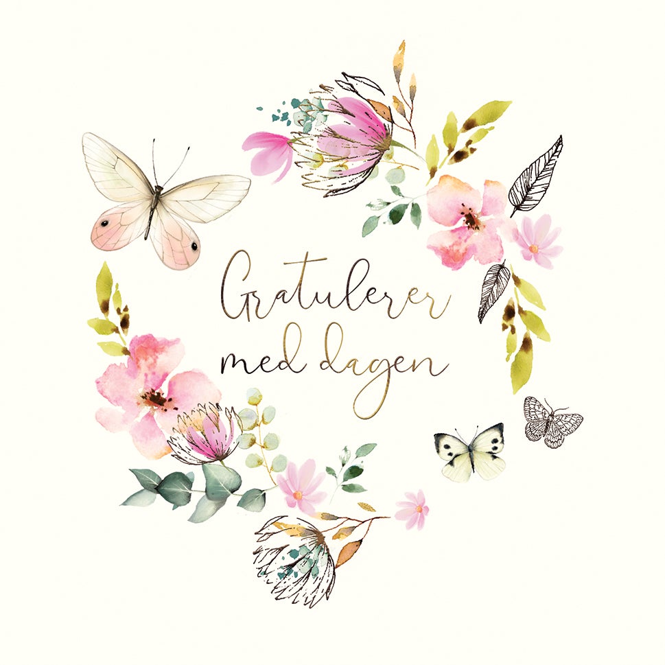 Kort Peony Rosa Blomsterkrans Gratulerer