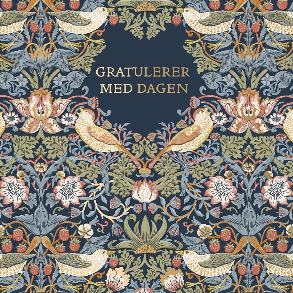 Kort Strawberry Thief Gratulerer m dagen