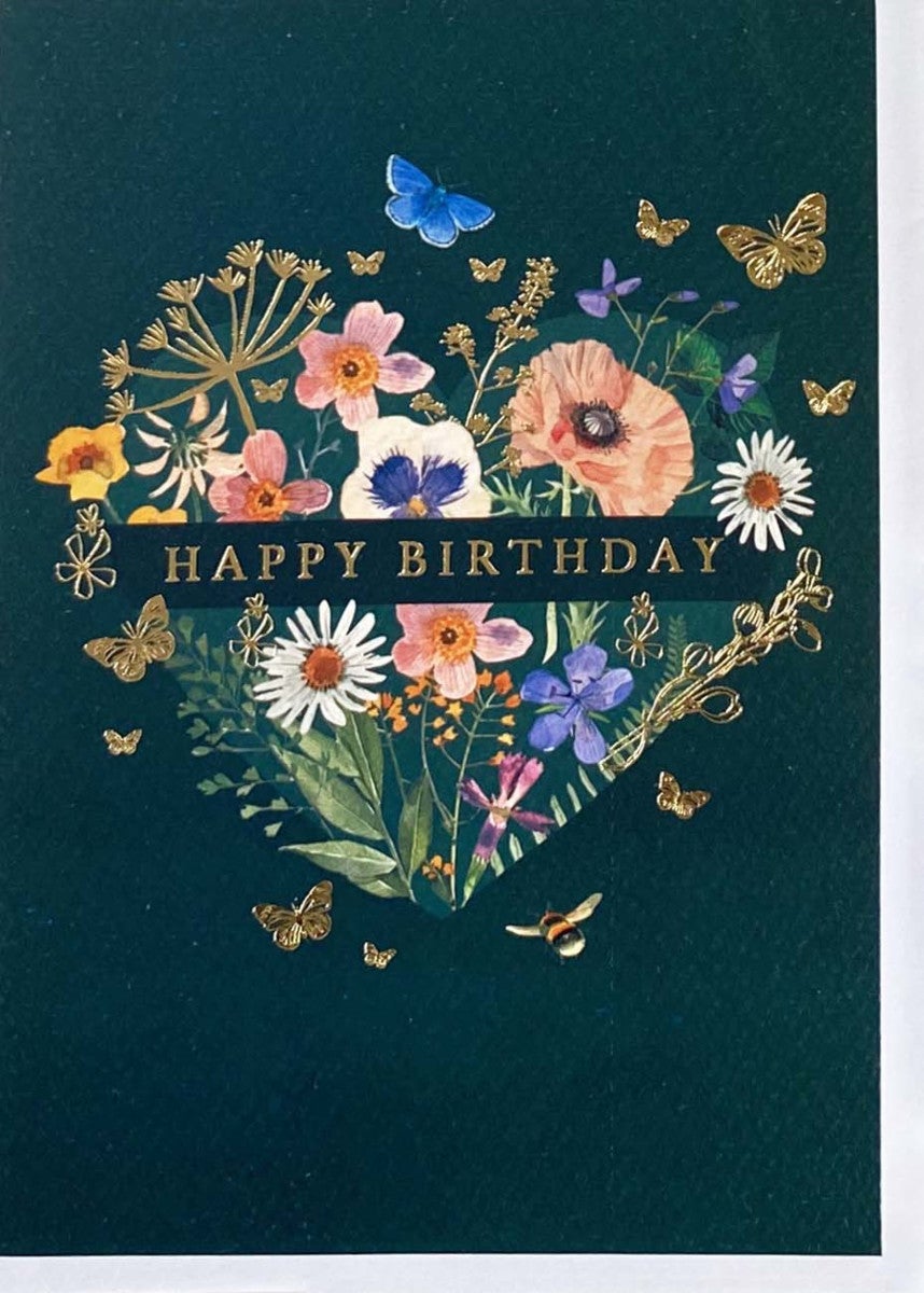 Kort Blomsterhjerte Happy Birthday