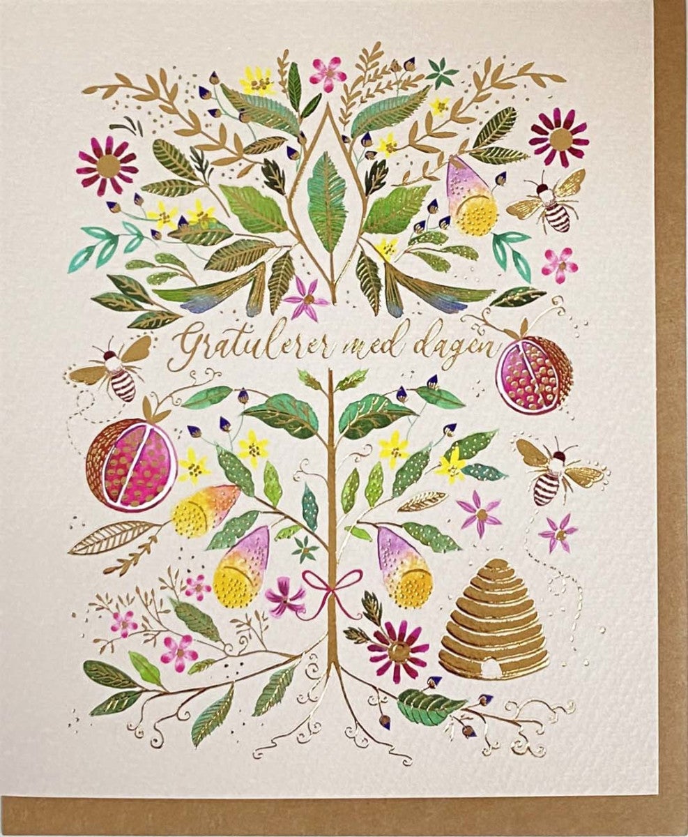 Kort Blomster og bikube Gratulerer med dagen