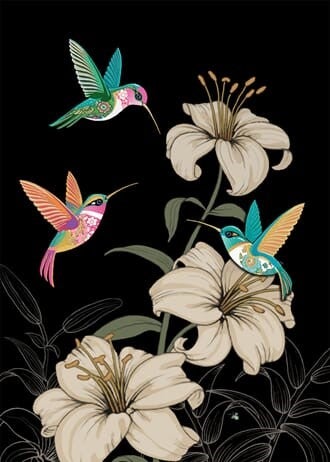Kort Dobbelt 167x118mm Jewels Three Hummingbirds