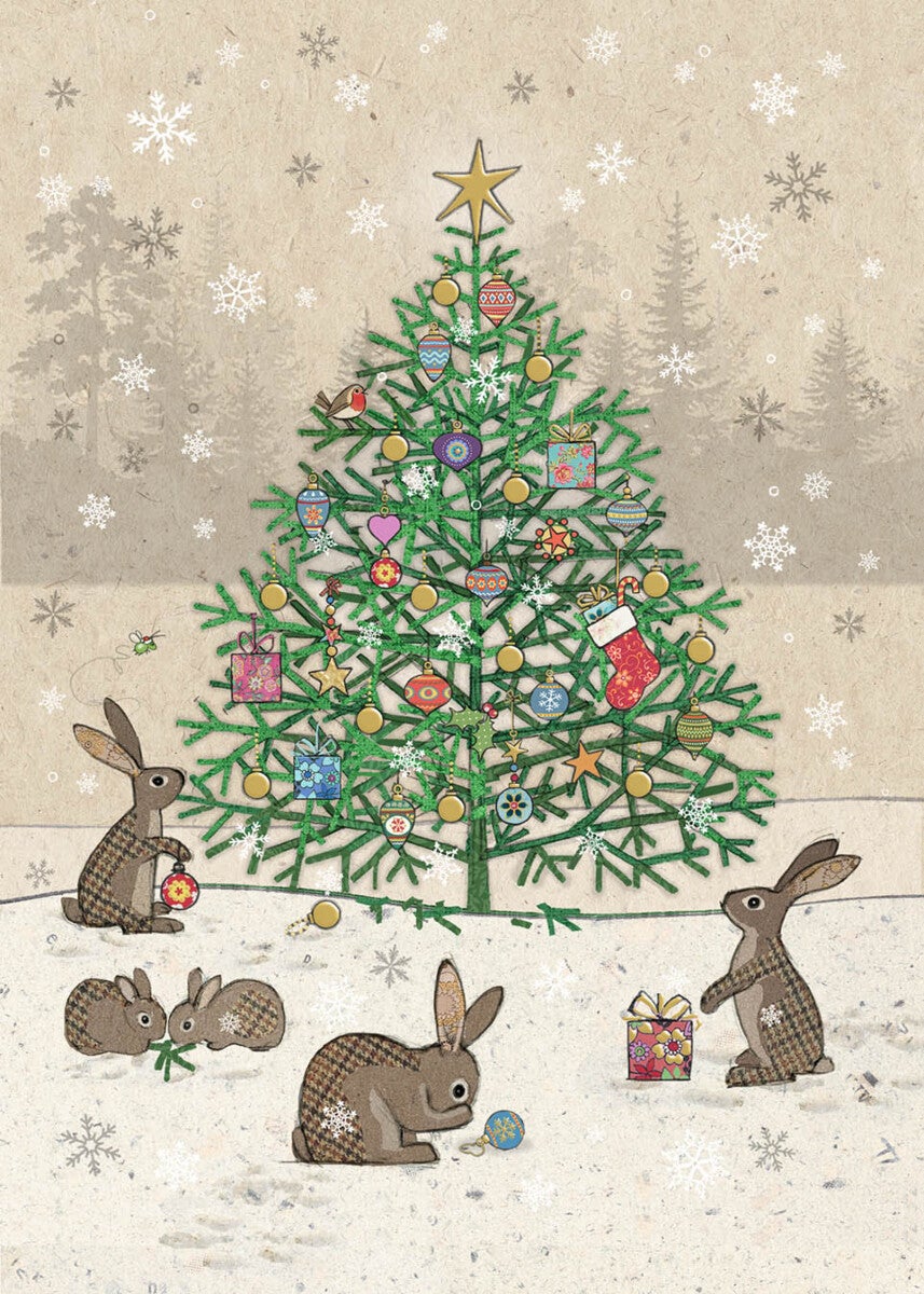 Doble julekort 12x17 Paper & Foil, Rabbits Tree