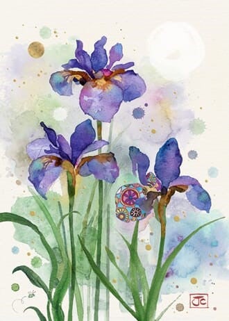 Bilde av Kort Dobbelt 167x118mm Collage Purple Irises