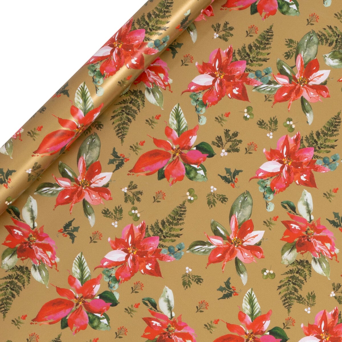 Gavepapir 4m Poinsettia Gull