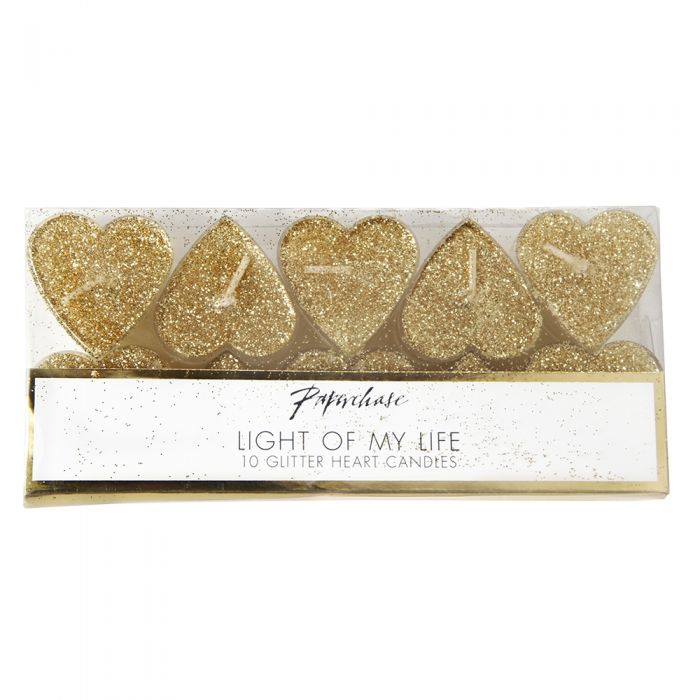 Wedding Gold Glitter Heart Tlights X10