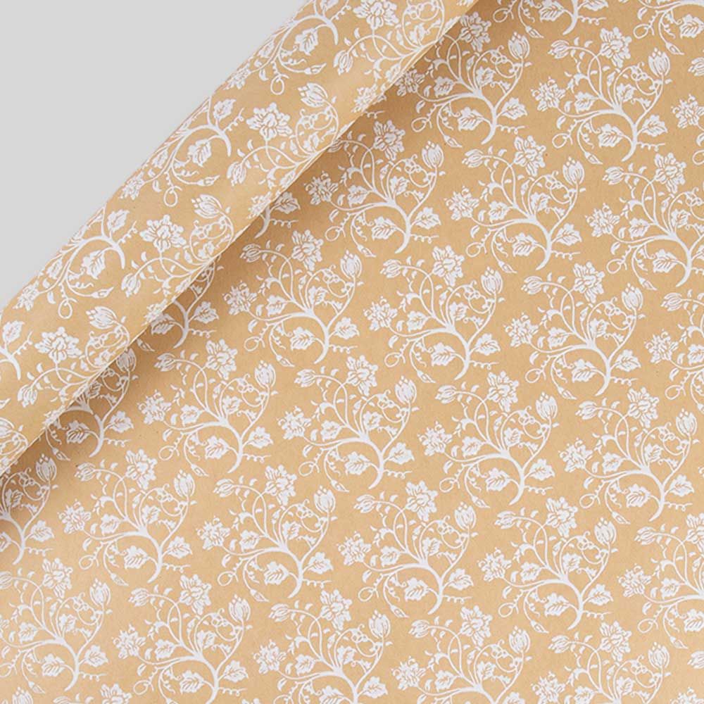 Gavepapir 3m Kraft White flowers