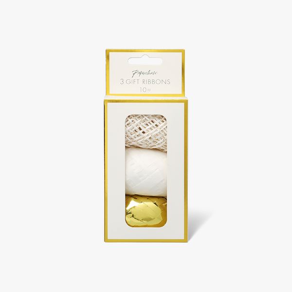 Gavebånd Raffia Gold Twine White 3pk