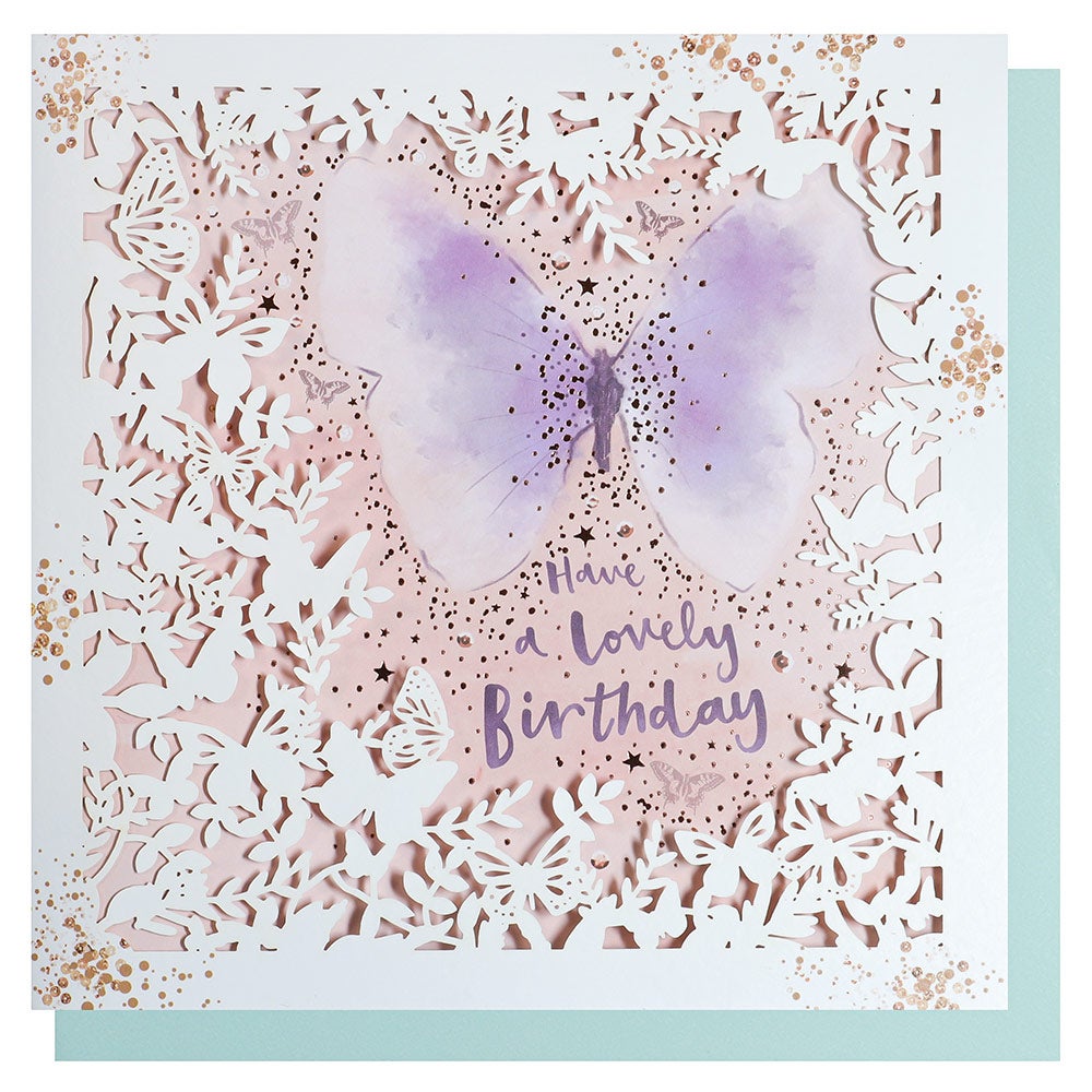 Kort Laserct Butterfly Lvly Bday