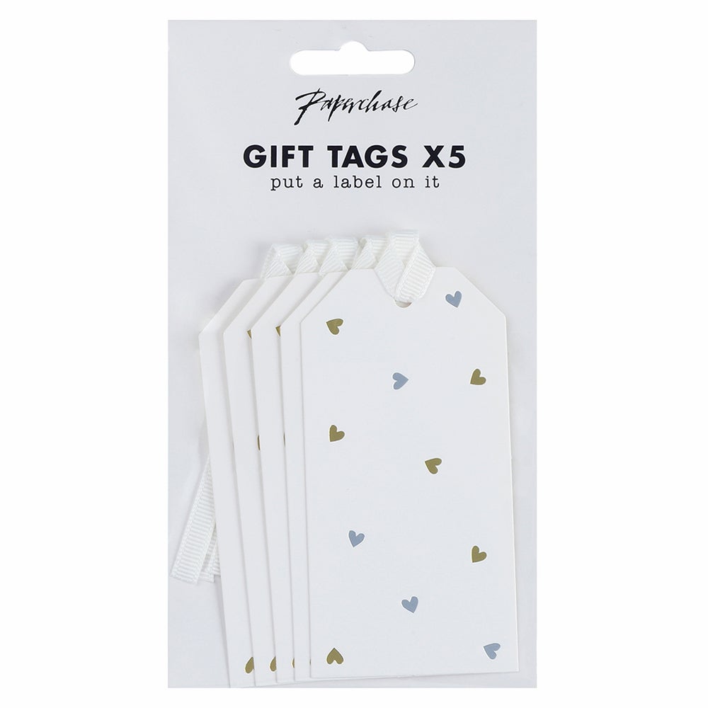 Gavemerkelapp Metallic Foil Heart 5pk