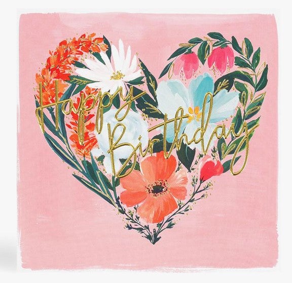 Kort PC Happy Bday Floral Heart