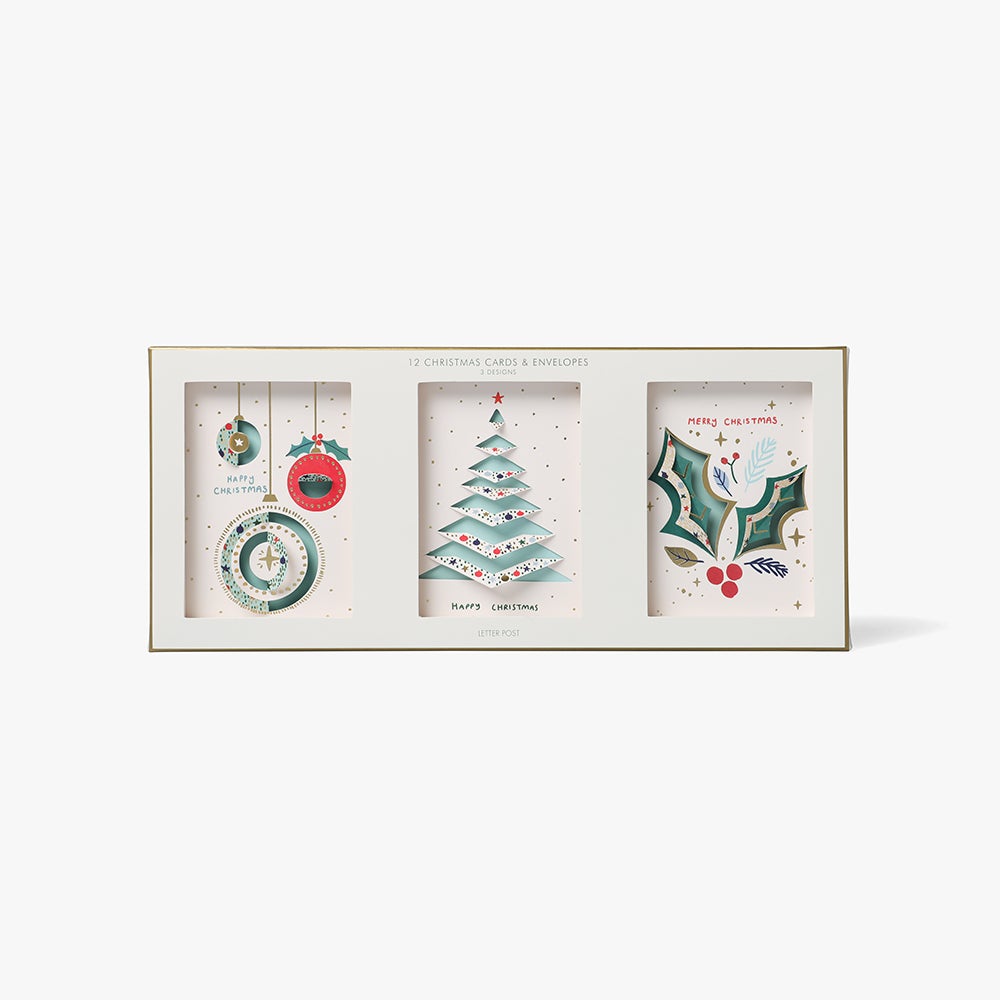 Julekort Geo 3d Fold Box 12pk