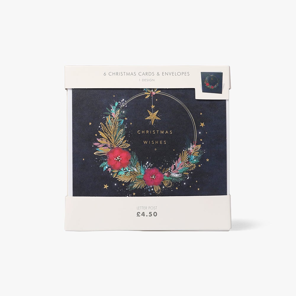 Julekort Decorative Wreath Navy 6pk