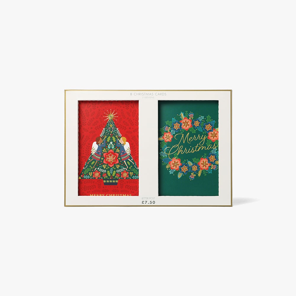 Julekort Luxe Tree Wreath Box 8pk