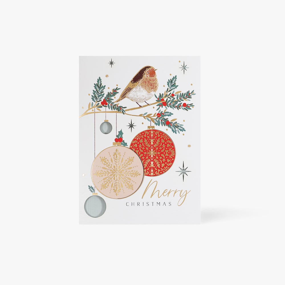 Julekort Robin And Fold Baubles