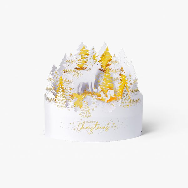 Julekort Pop Up Deer Winter Scene
