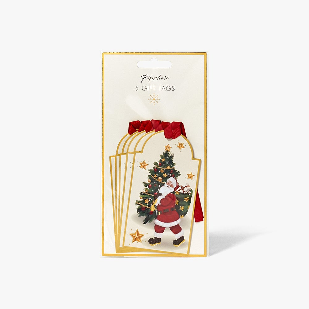 Gavemerkelapp Vintage Santa 5pk