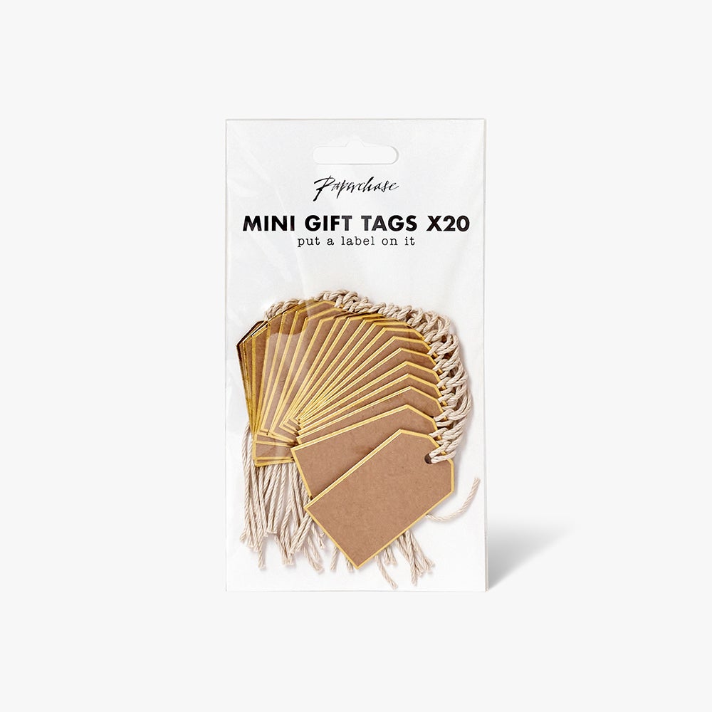 Gavemerkelapper Mini Kraft Gold Trim 20pk