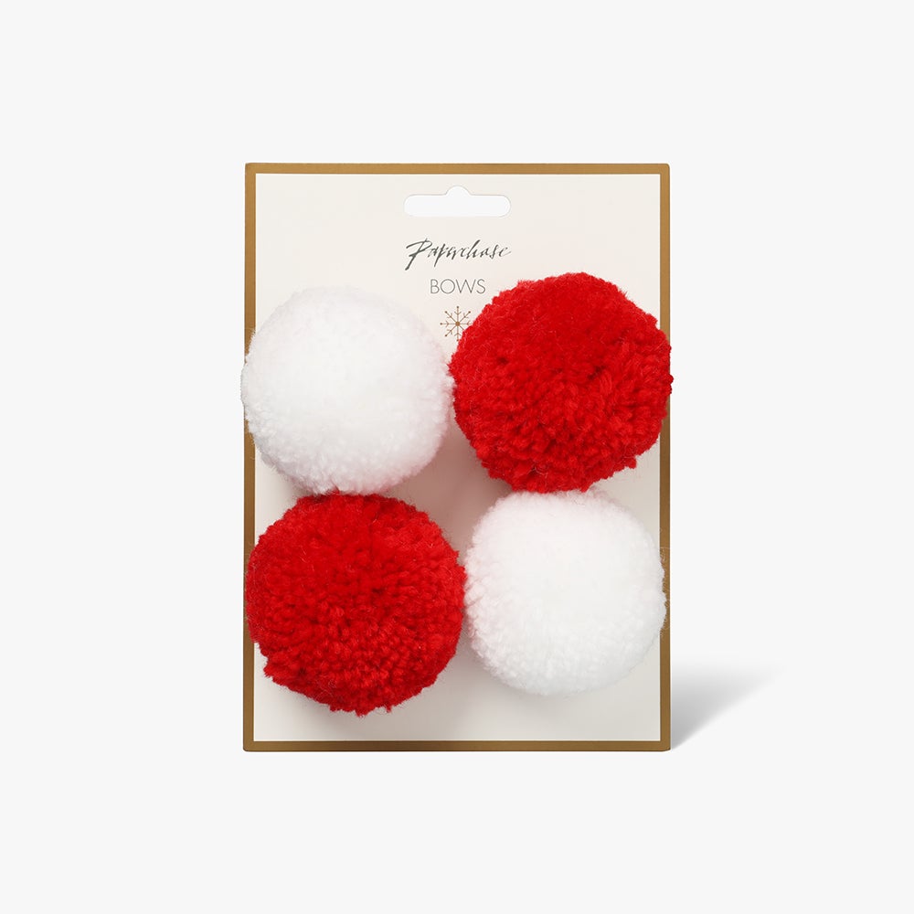 Rosett Red White Pom Pom 4pk