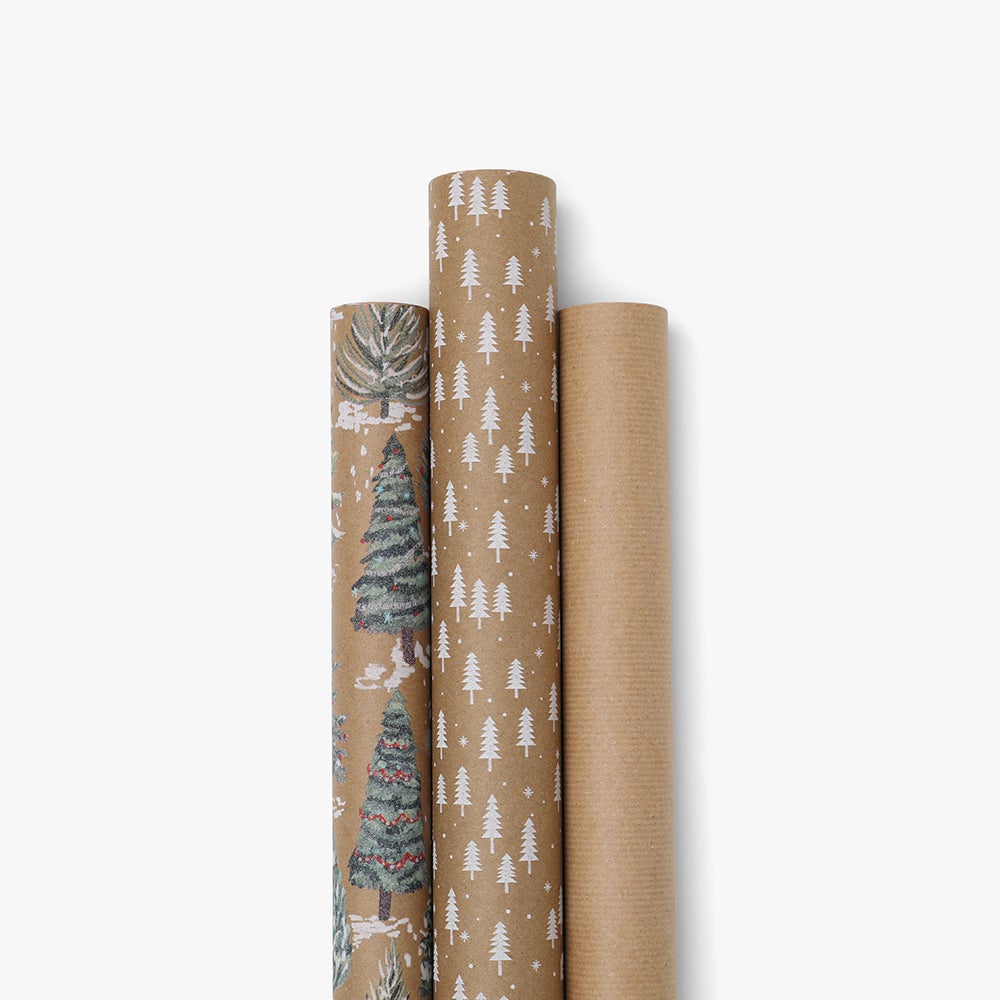 Gavepapir Kraft Trees 3pk
